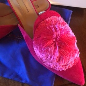 Escarpins Aquazzura "Powder Puff" En Velours Rose - Slingback Talon Aiguille - Taille 36